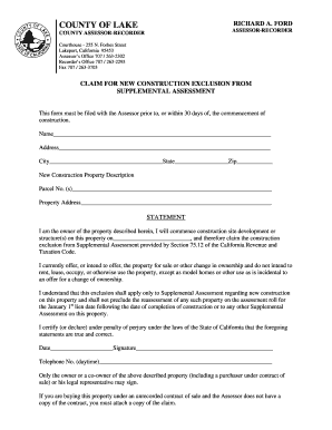 California New Construction Exclusion Form