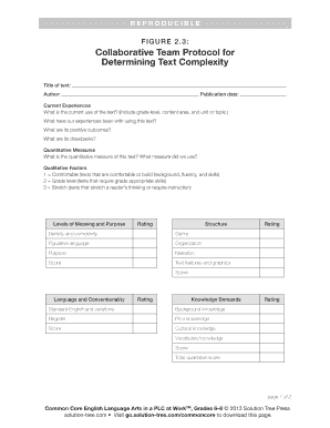 Collaborative Team Protocol for Determining Text Complexity