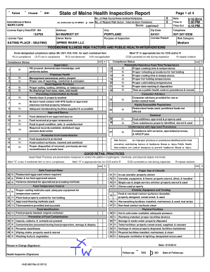 Maine Health Inspection Report