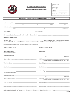 Yankton Public Schools Student Registration Form