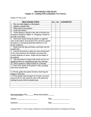 Procedure Checklist for Assisting With Ambulation
