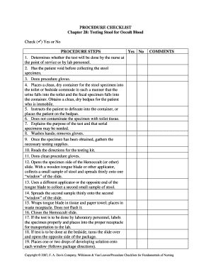 Procedure Checklist for Testing Stool for Occult Blood