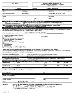 McDonald's Licensees Health & Welfare Plan Termination Form