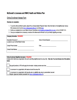 McDonald's RMHC Health Plan Enrollment Form