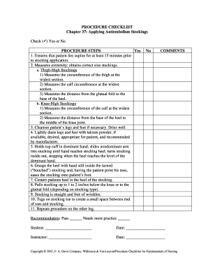 Procedure Checklist for Applying Antiembolism Stockings