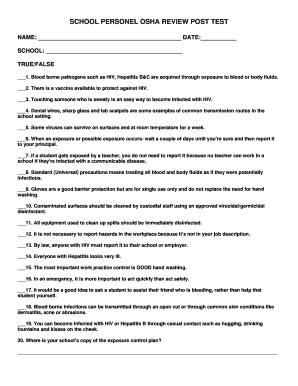 School Personnel OSHA Review Post Test