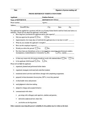 Phone Reference Verification Form