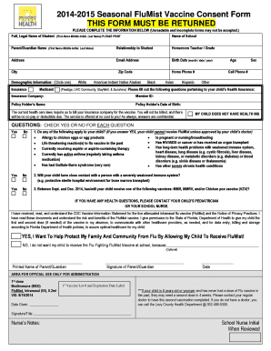 2014-2015 Seasonal FluMist Vaccine Consent Form