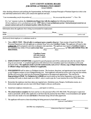 levy county school board job offer authorization sheet fill online job offer sheet