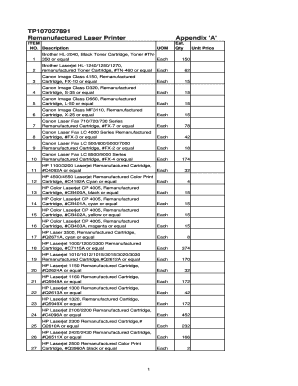 Remanufactured Laser Printer Cartridge Order Form