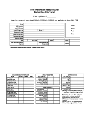 Personal Data Sheet for Committee Interviews