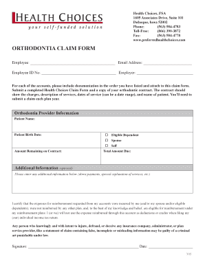 Health Choices Orthodontia Claim Form