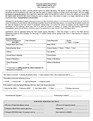 Riverside Unified School District Open Enrollment Application