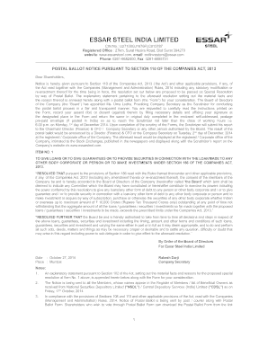 Essar Steel India Limited Postal Ballot Notice