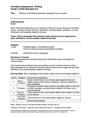 Grade 5 Writing Assessment Form