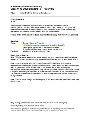 Truman Doctrine Essay Introduction Worksheet