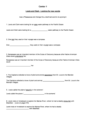 Lewis and Clark Vocabulary Worksheet