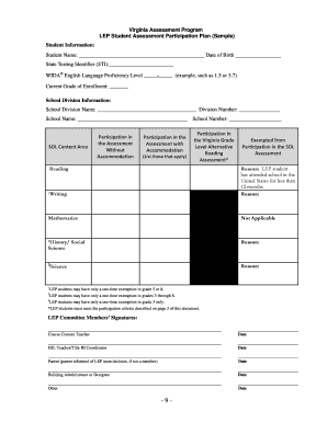 Virginia LEP Student Assessment Participation Plan