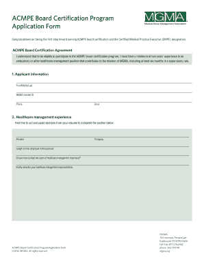 Fillable Online ACMPE Board Certification Program Application Form Fillable Online ACMPE Board Certification Program Application Form