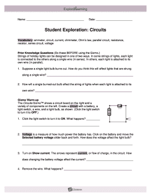 Student Exploration Circuits Worksheet