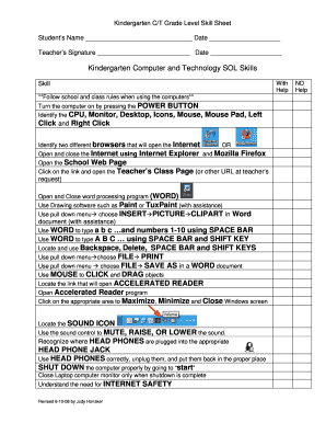 Kindergarten Computer and Technology SOL Skills
