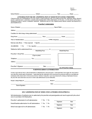 Authorization for Administration of Medicine by School Personnel
