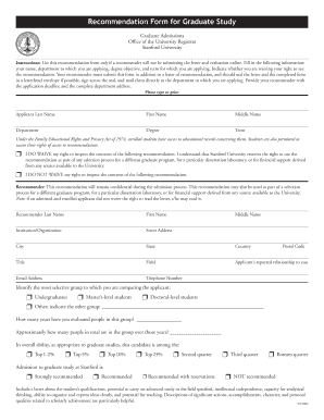 Graduate Study Recommendation Form