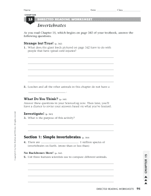 Fillable Online Chapter 15 Directed Reading Worksheet Invertebrates Fax Email Print Pdffiller