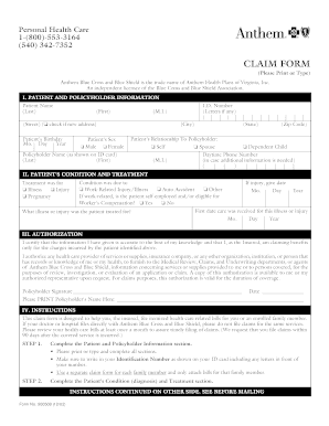 Anthem Blue Cross and Blue Shield Claim Form
