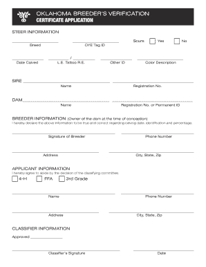 Oklahoma Breeder's Verification Certificate Application