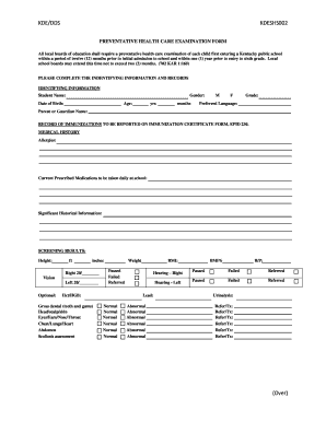 Kentucky Preventative Health Care Examination Form