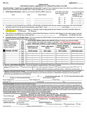 Ellington Schools Free or Reduced Price Meals Application