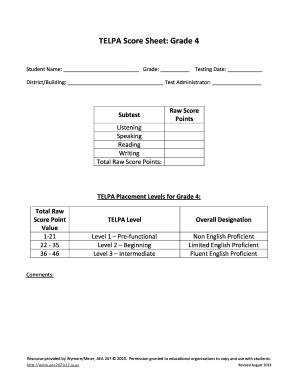 TELPA Score Sheet Grade 4