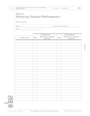 Talk-aloud Reading Program Comprehension Form