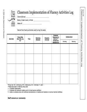 Iowa Fluency Activities Log