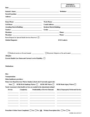 Individual Health Plan Form