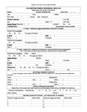 Ellington Public Schools Student Registration Form