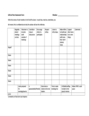 Self and Peer Assessment Form