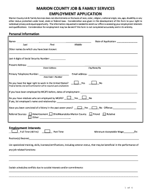 Marion County Job & Family Services Employment Application