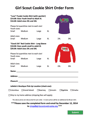 Girl Scout Cookie Shirt Order Form
