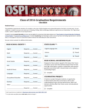 Washington Class of 2016 Graduation Requirements Checklist