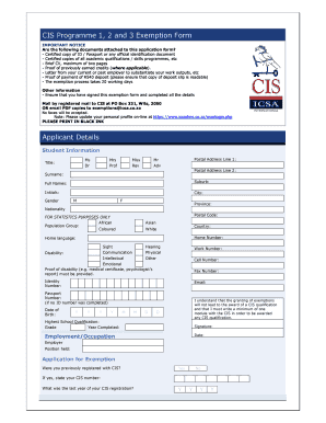 CIS Programme Exemption Form