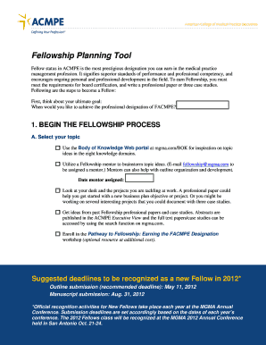 Fellowship Progress ReportPlanning Tool