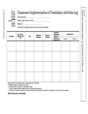 Vocabulary Activities Log