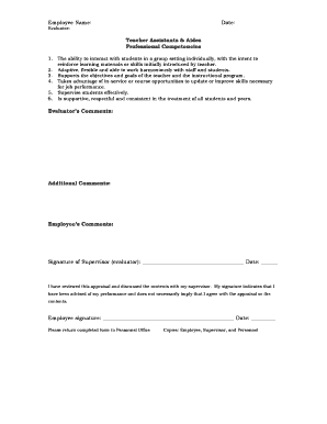 Teacher Assistant Performance Evaluation Form