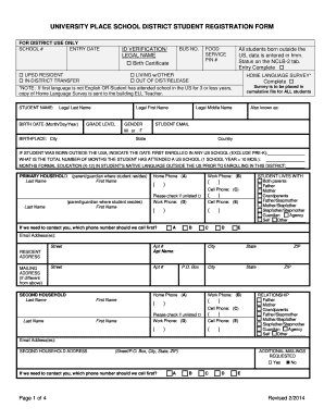 University Place School District Student Registration Form
