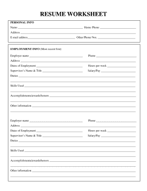 Fillable Online RESUME WORKSHEET Midland Public Schools Fax Email