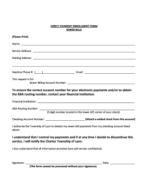 Direct Payment Enrollment Form for Sewer Bills