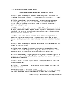 Designation of July as Park and Recreation Month