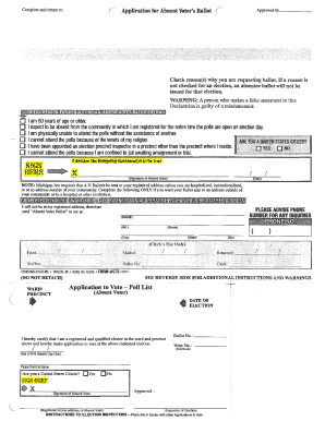 Michigan Absent Voter's Ballot Application